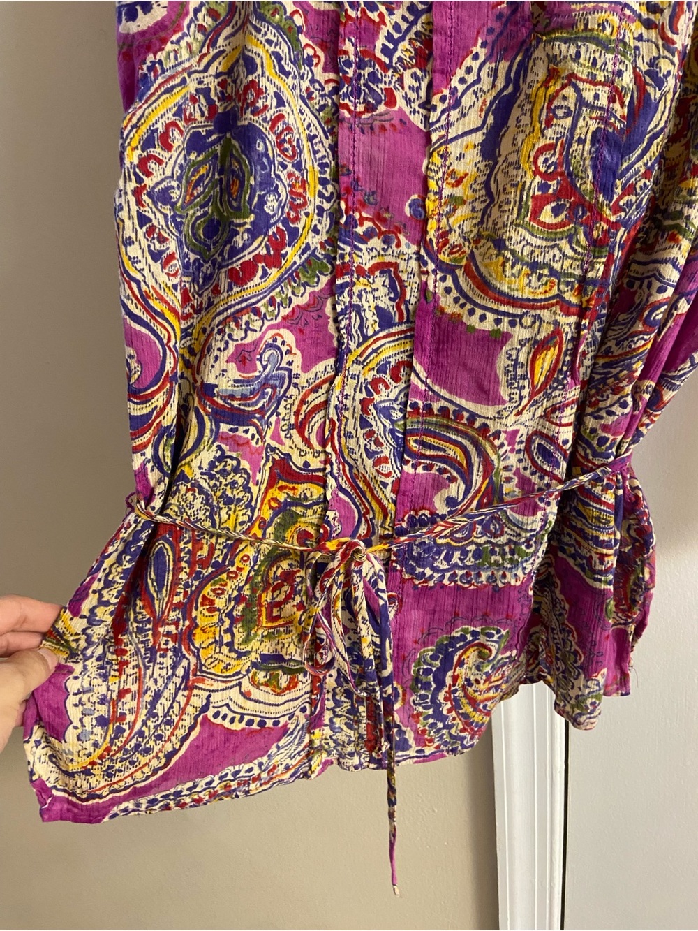 Lauren Ralph Lauren Magenta Paisley Tie-Front Tunic Blouse XL - Picture 5 of 8